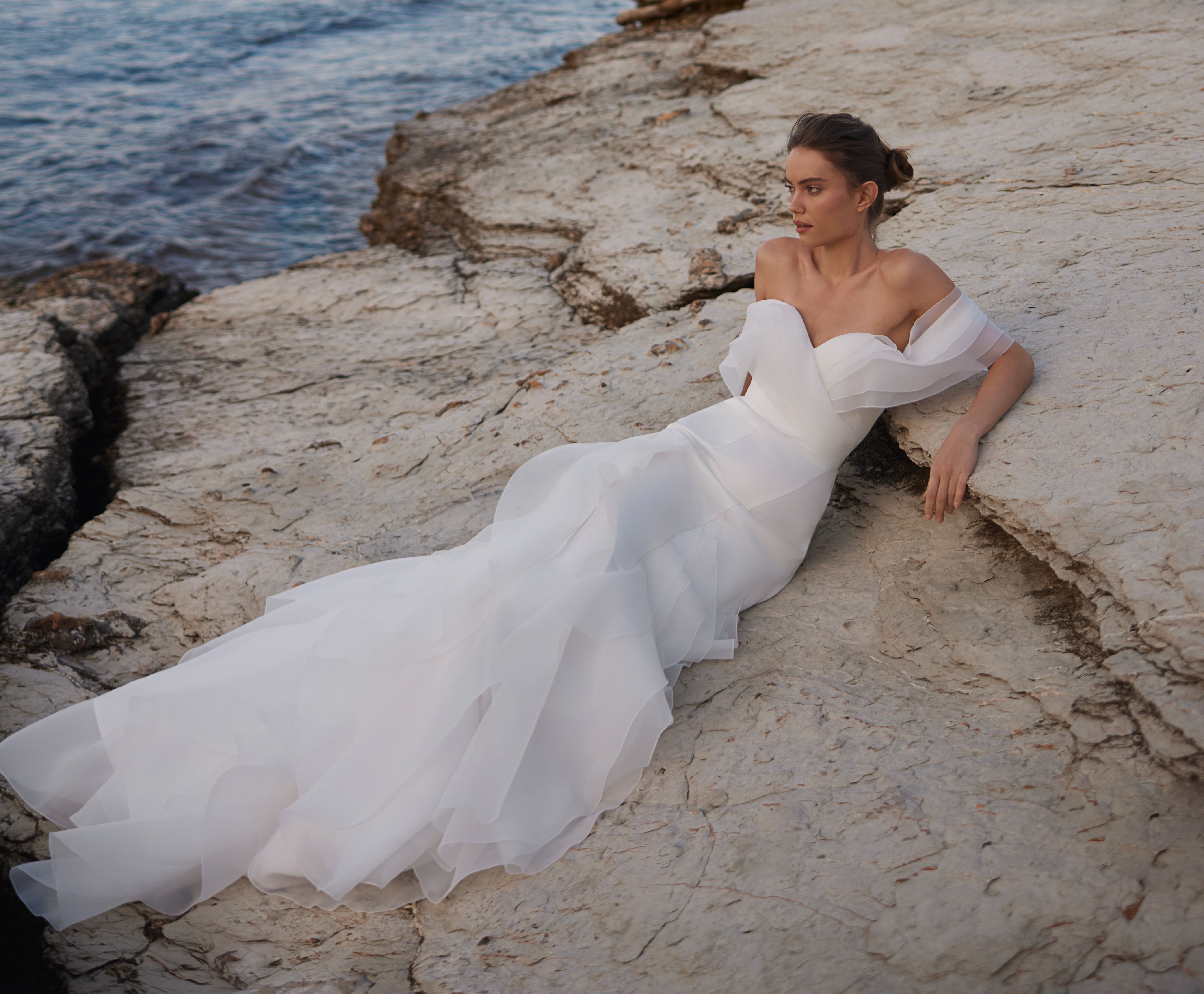 Elegant white bridal dress with lace details